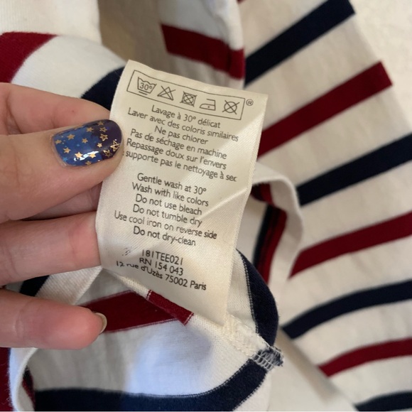 Sezane Loic Small White Red Blue 3/4 Sleeve Nautical Tee - Picture 5 of 6